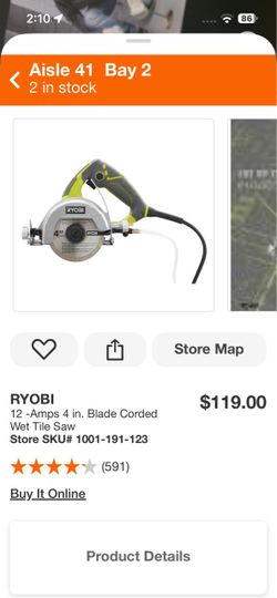 RYOBI 12 -Amps 4 in. Blade Corded Wet Tile Saw