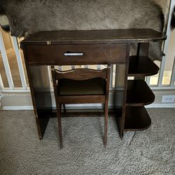 Antique Wooden Desk And Chair