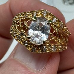 Designer LIND 14k Yellow Gold HGE Clear Stone Filigree Ring Sz 5 Preowned