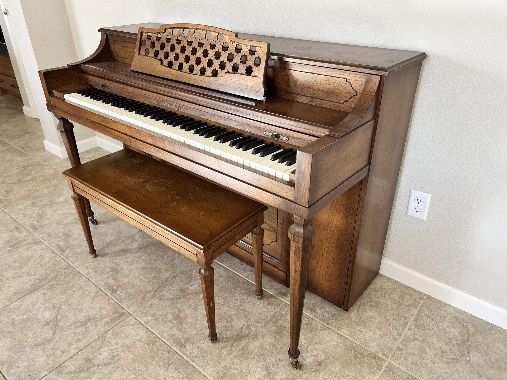 Kohler & Campbell Upright Piano with Bench, Walnut Finish