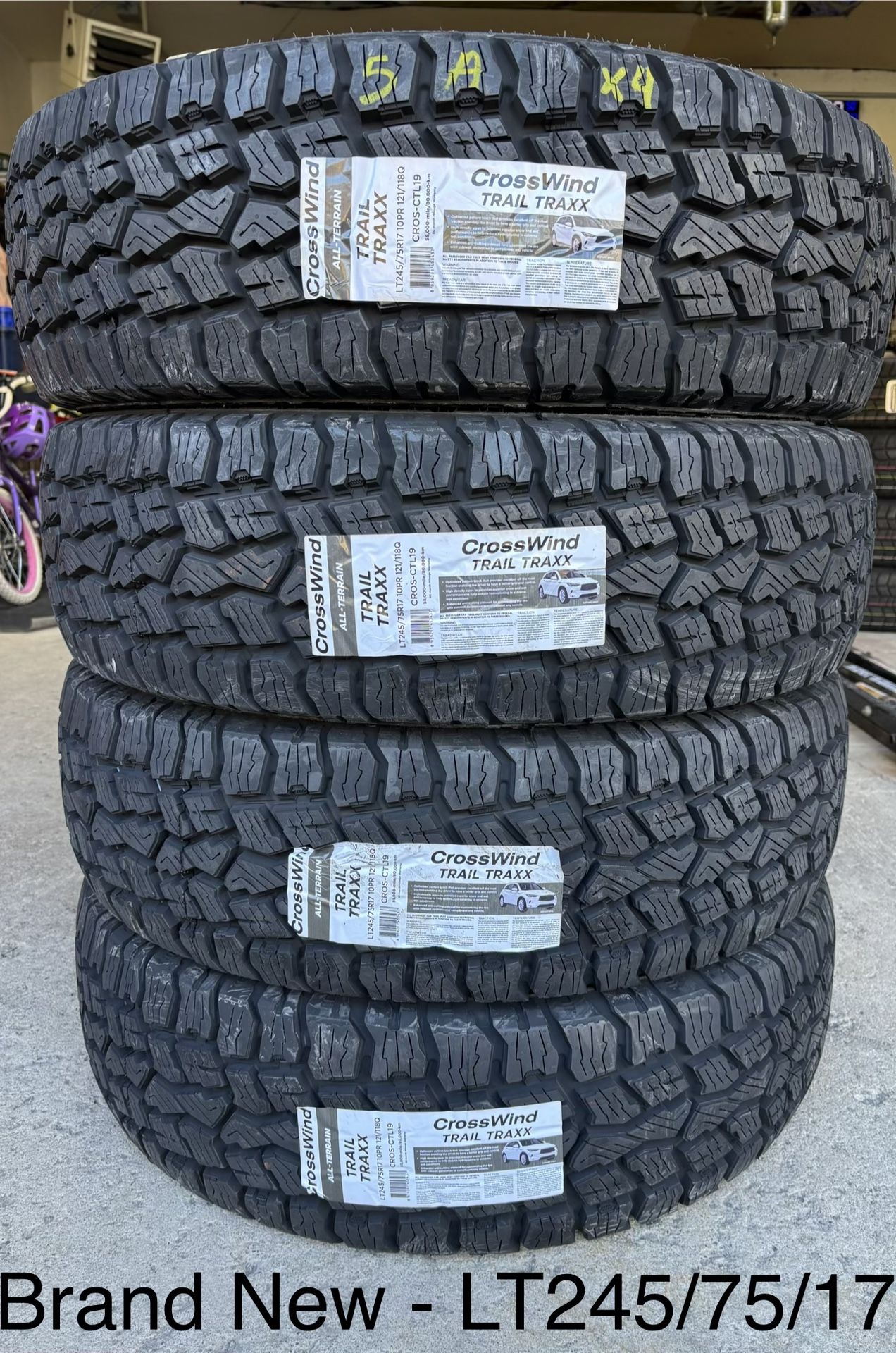 (4) - LT245/75/17 Crosswind Trail Traxx Tires