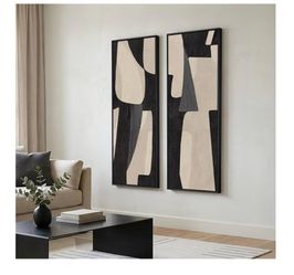 Framed Black Beige Abstract  Wall Art