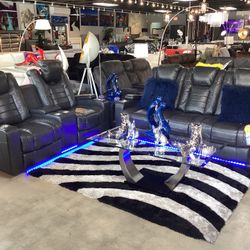 Sofa Loveseat 4Power Recliners Available For Purchase Now For $1799, Color Gray And Black 