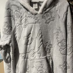 Harry Potter Hogwarts Gray Hedwig Fluffy Pullover Hoodie Sweater - Small 