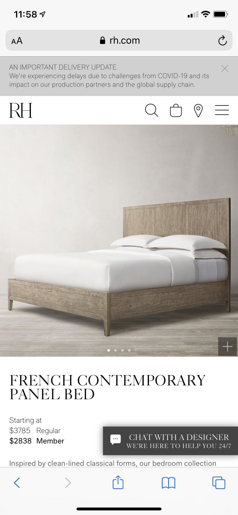 RH Restoration Hardware French Contemporary Headboard