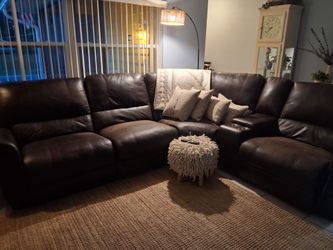 Sectional sofa nailhead trim with 2 powered recliners usb ports 2 cupholders and 2 hidden drawers