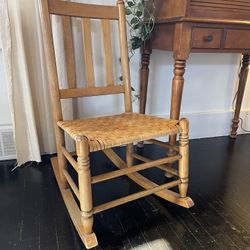 Vintage Wood Childrens Woven Seat Rocking Chair