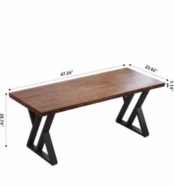 Solid Wood Desk 47 Inch, Rustic Wooden Writing Desk with Sturdy Metal