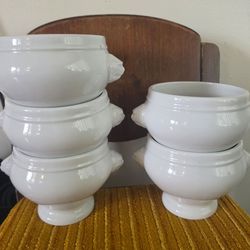 Set of 5 Du Reussy Porcelain Lion Head Soup Bowls French
