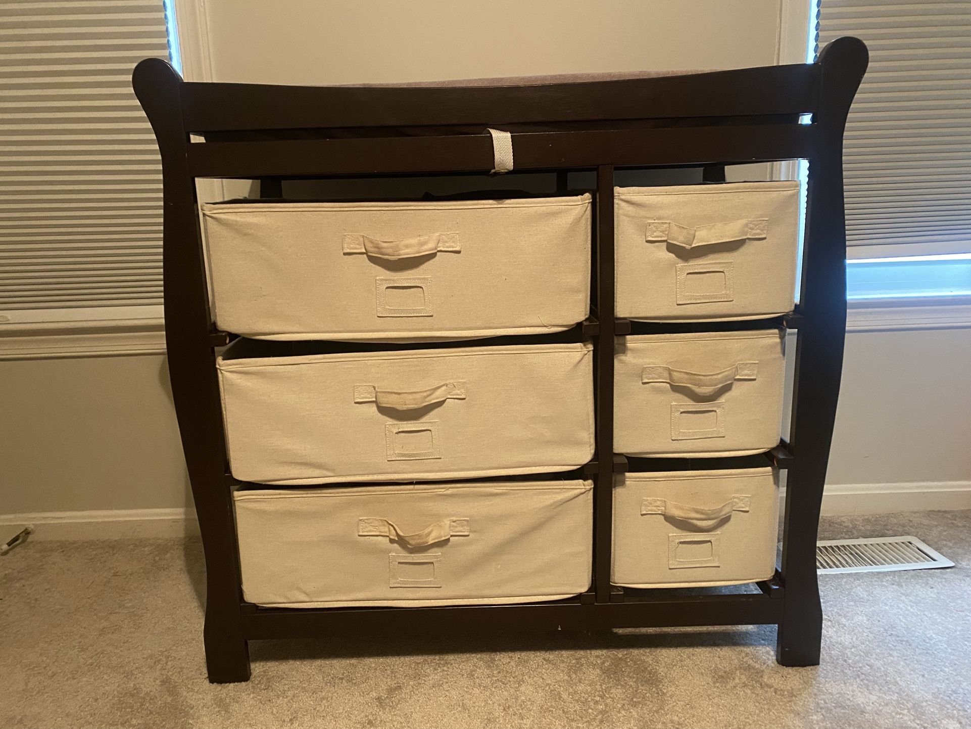 Badger Basket Sleigh Style Baby Changing Table with 6 Baskets