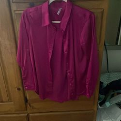 Hot Pink Silk Blouse Size Large 