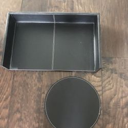Leather mouse path and letter tray set