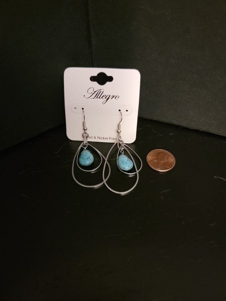 Allegro Lead and nickel free silver with turquoise stone dangle teardrop earring