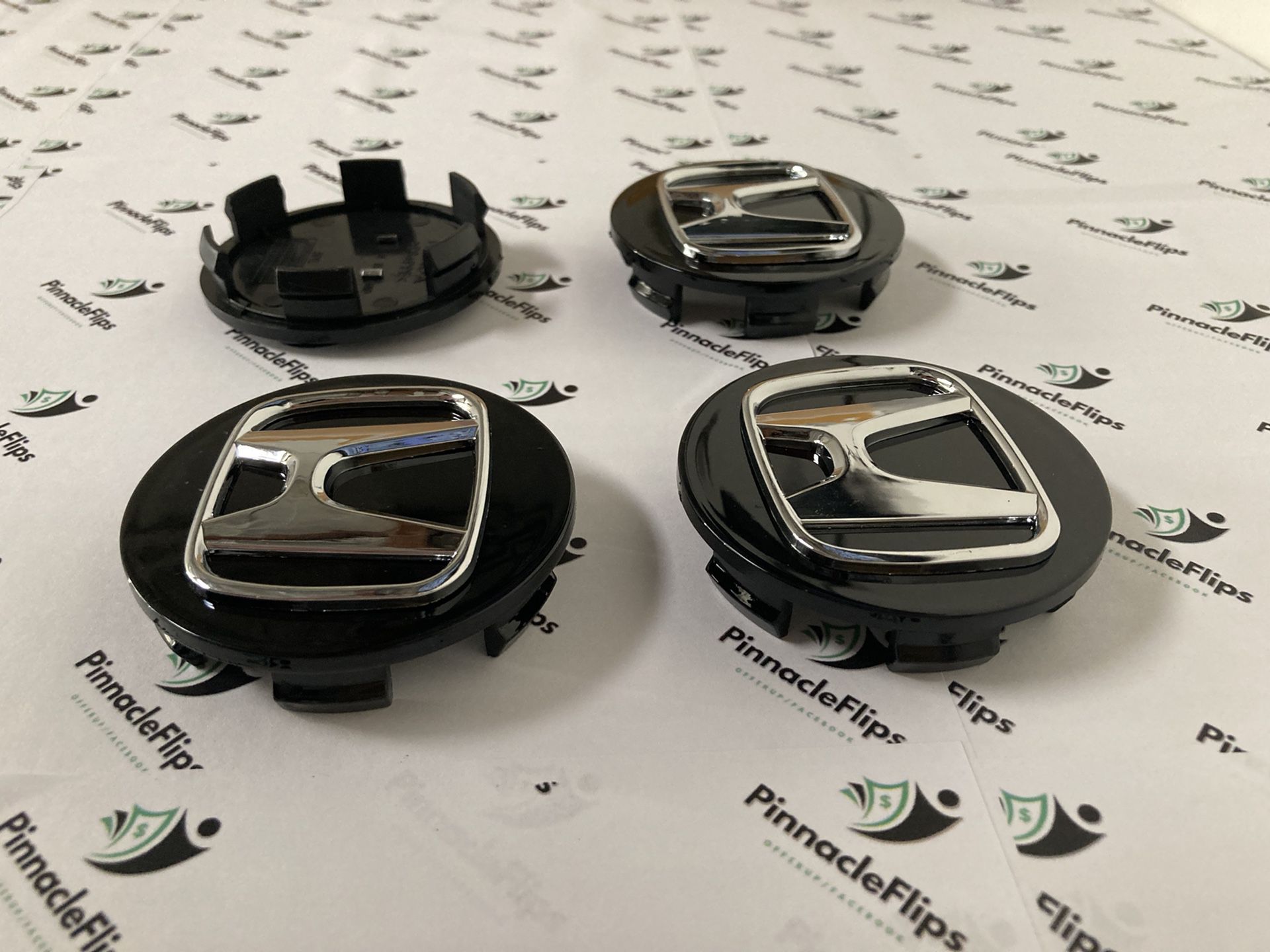  4 Honda Black Wheel Rim Center Caps Chrome Logo 69MM/2.75