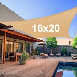 Brand New $50 Rectangle 16x20 ft Large Sun Shade Sail Outdoor Canopy Cover w/ Ropes (Black, Gray, Beige)