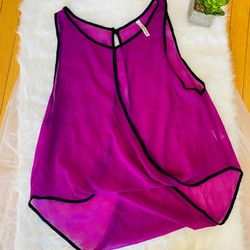 Pradise Pink Asymmetrical Sheer Wrap Tank Top Small