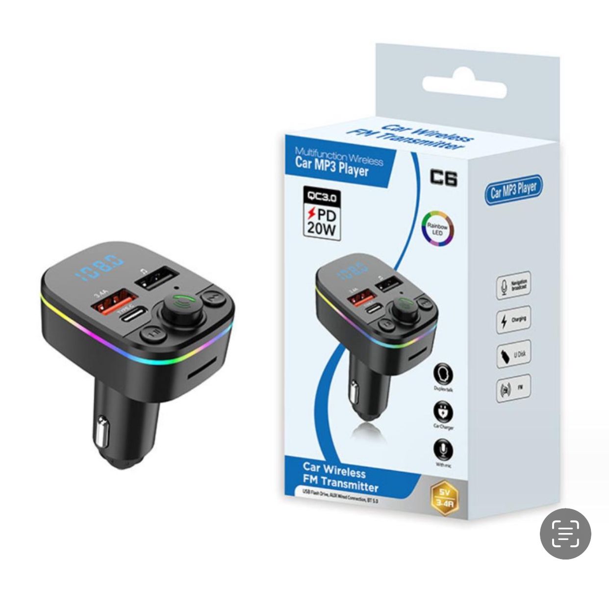 C6 Stylish Bluetooth Car charger  -Unopened In a Box 
