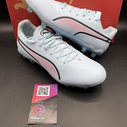 New Puma King Pro FG/AG Silver Sky Blue Soccer Cleats Womens Size 7 And 9