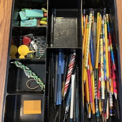 Pencil Tray, Pens, Pencils & Erasers 