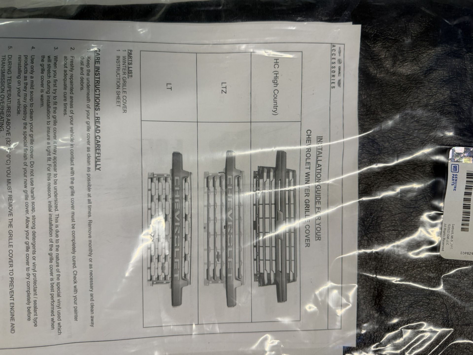 Chevy Front Grill Winter Cover