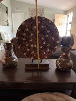 3 Piece Mosaic Plate And 2 Vases