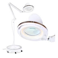 LightView Pro Magnifying Glass with Light and Stand, Magnifying Floor Lamp with a 6-Wheel Rolling Base for Facials, Lash Estheticians, Dimmable LED