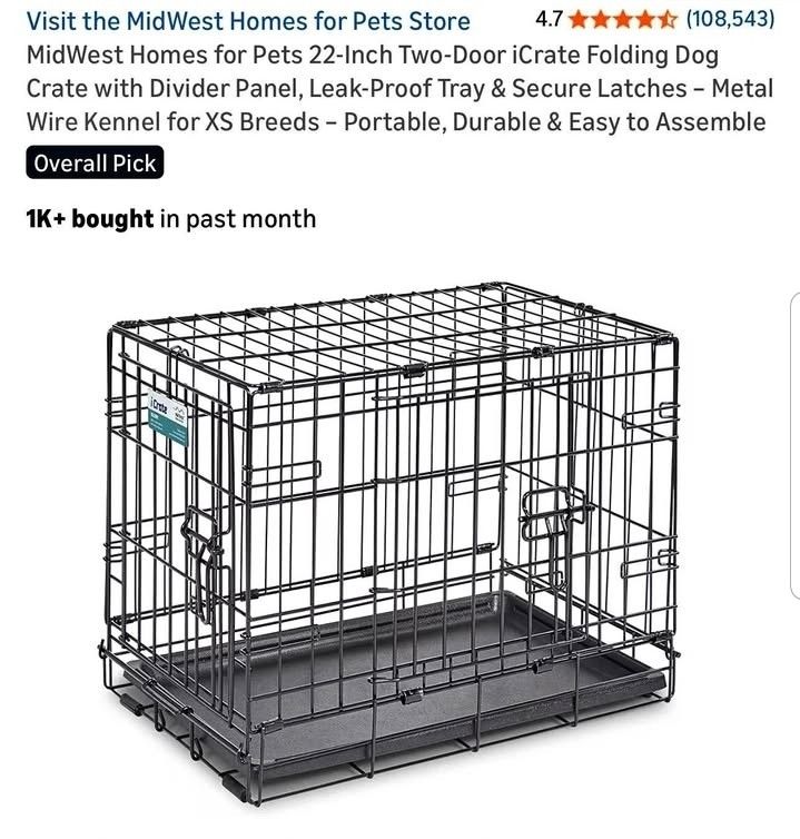 22-Inch Two-Door iCrate Folding Dog Crate with Divider Panel, Leak-Proof Tray & Secure Latches