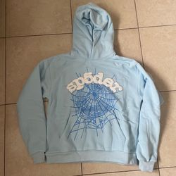 Sp5der Worldwide Spiderweb Rhinestone Hoodie - Baby Blue