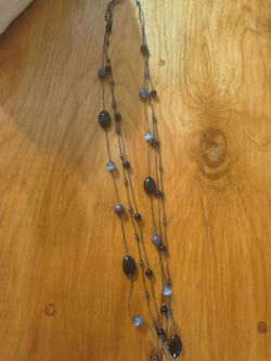 Vintage Three -Strand black/grey Glass Necklace