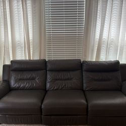 Dark Gray Leather Reclining Couch – Excellent Condition!