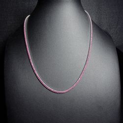925 Silver Pink cz Tennis Necklace 18”