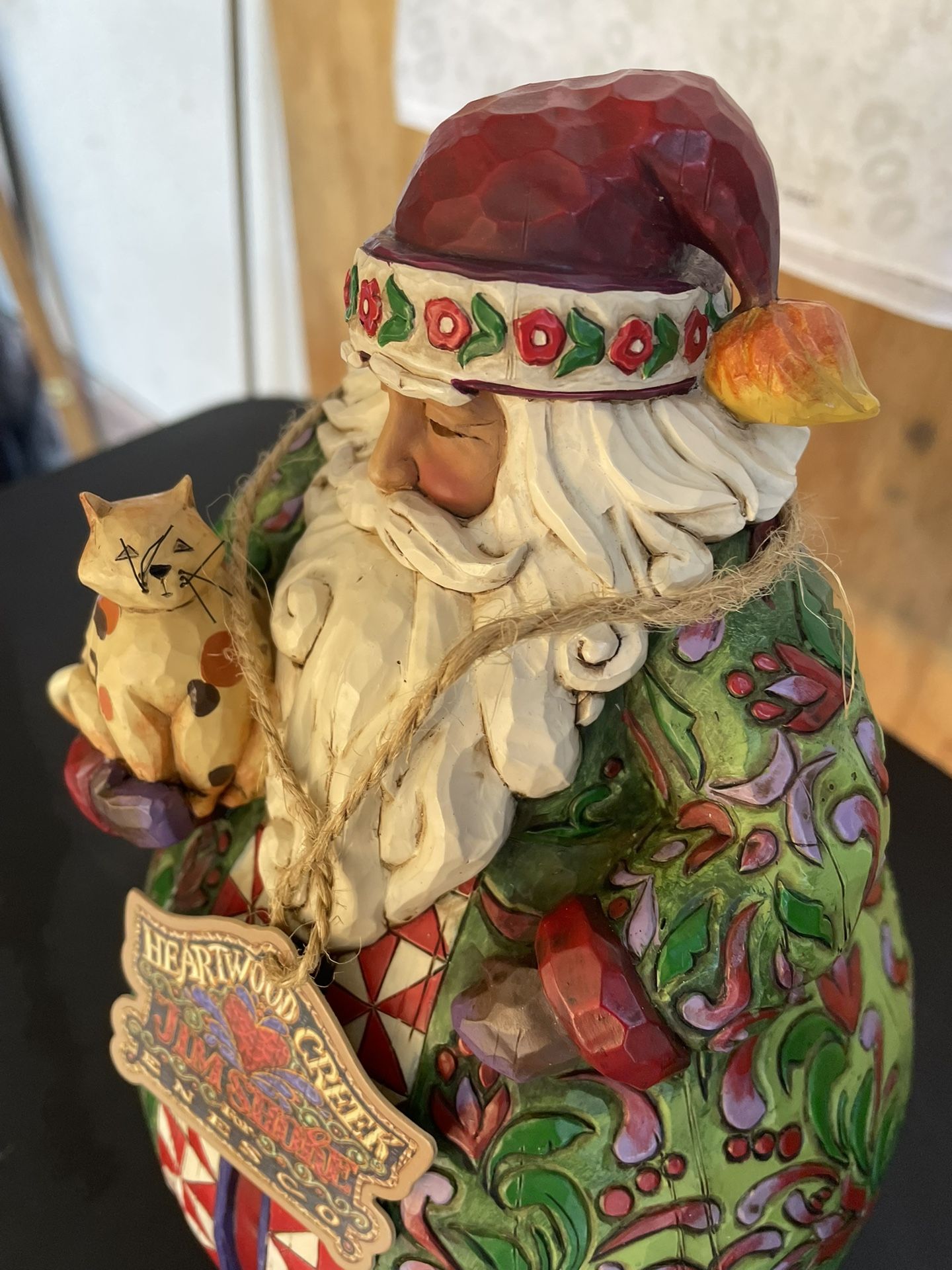 Carved Santa W/ Cat