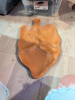 Leaf-Shaped Carved Wooden Serving Tray