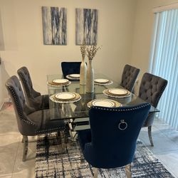 Dinning Table Glass And Luxury Chairs 