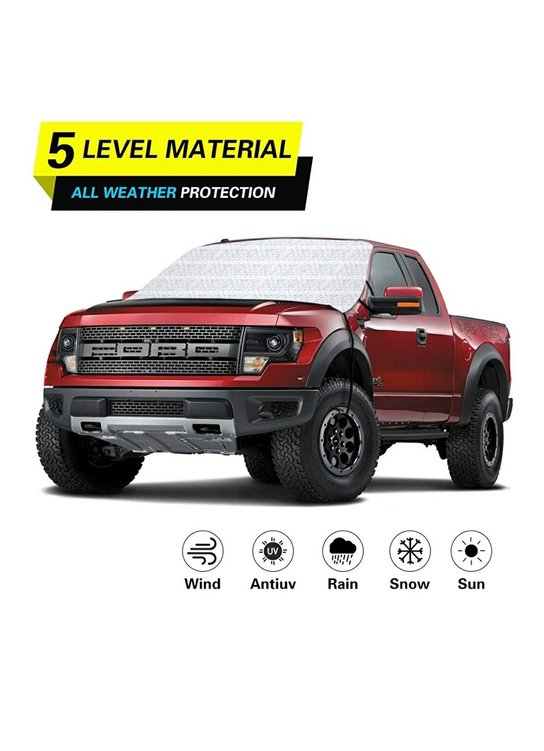 GreatParagon Car Windshield Snow Cover Sunshade, Waterproof,5-Layer Protection Snow, Ice, Frost,UV Full Defense, Fits Most Car