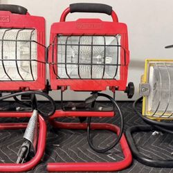 Halogen Flood Lights - 2 Dual Head + 1 Single