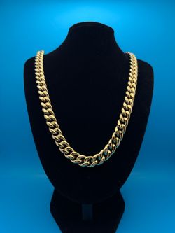Miami Cuban Link Chain Necklace 14k Gold Plated 10mm 24inch Waterproof