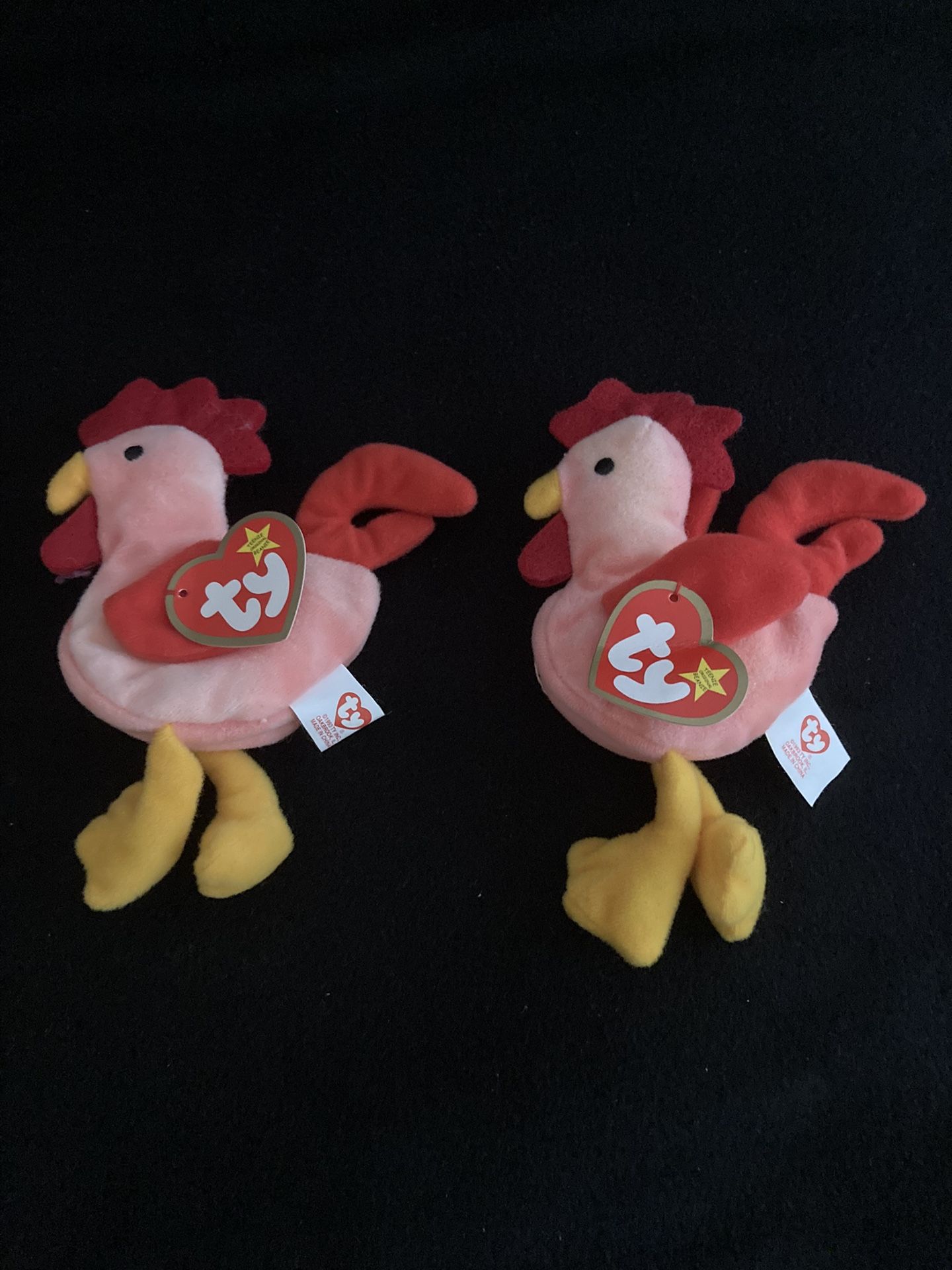 2-TY Teanie Beanie Babies STRUT - ROOSTER Collectable With Tags