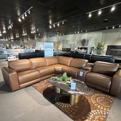 Caramel 6pc Top Grain PWR Reclining Sectional
