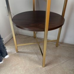 White And Brown End Table With Gold Legs