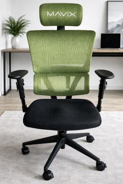 NEW MAVIX M4 Gaming Chair: 19.5” Mesh Seat, DVL, Fixed Back Recline - Airy Comfort/Responsive Support/Adjustable Features for Gamers (Black/Green)