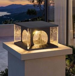 11.8” Outdoor Post Light Hard Wired, Glass Pillar Lights Outside Column Lamp