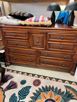 Large Wood Dresser with Woven Panel Drawers