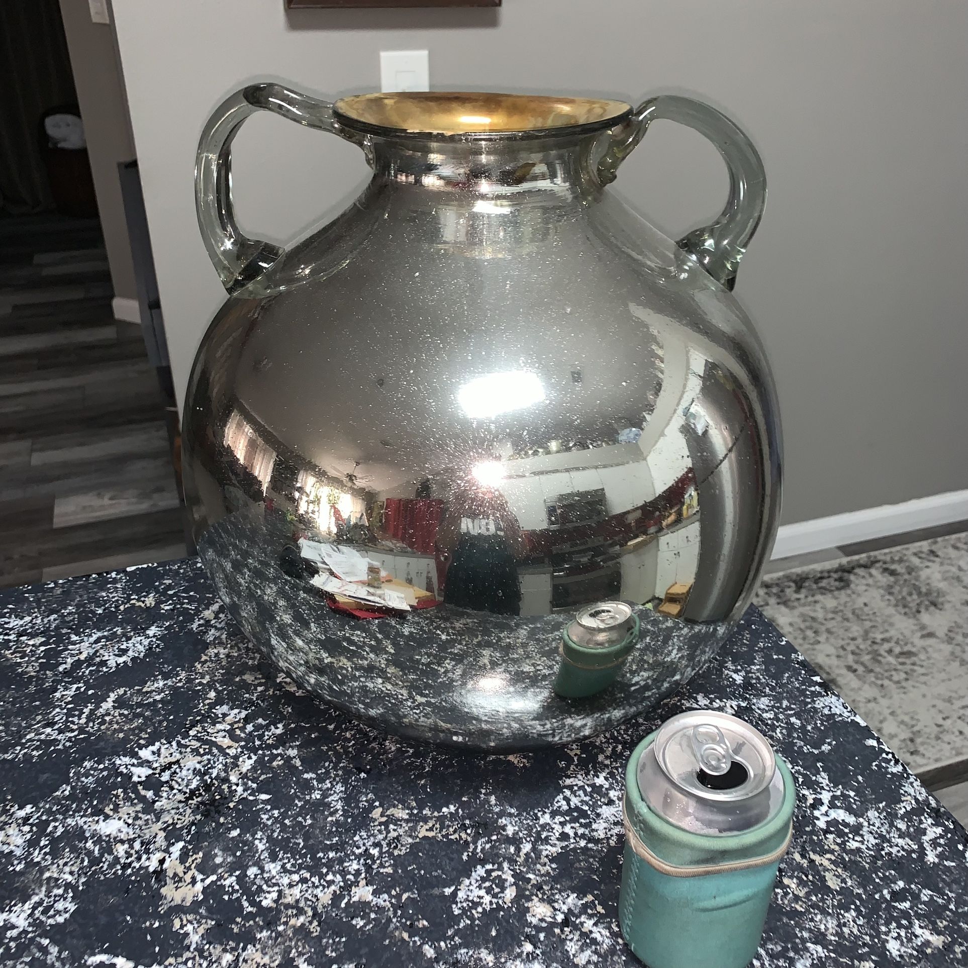 (1) Large Vintage Silvered Mercury Glass Vase