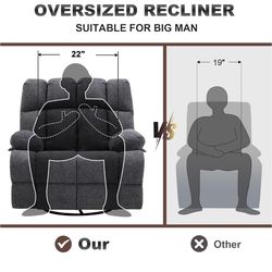 Adult Recliner with Heat and Full-Body Massage, Glider Nursery Chair with Cup Holders and USB Charging Port—Side-Swiveling Recliner for the Living Roo