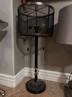 Industrial Mesh Shade Table Lamp with Dual Pull Chains
