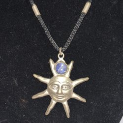 Silver Metal Sun Pendant Necklace  With Stone Accent