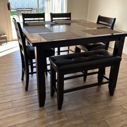 Table, 4Chairs And Bench Set 