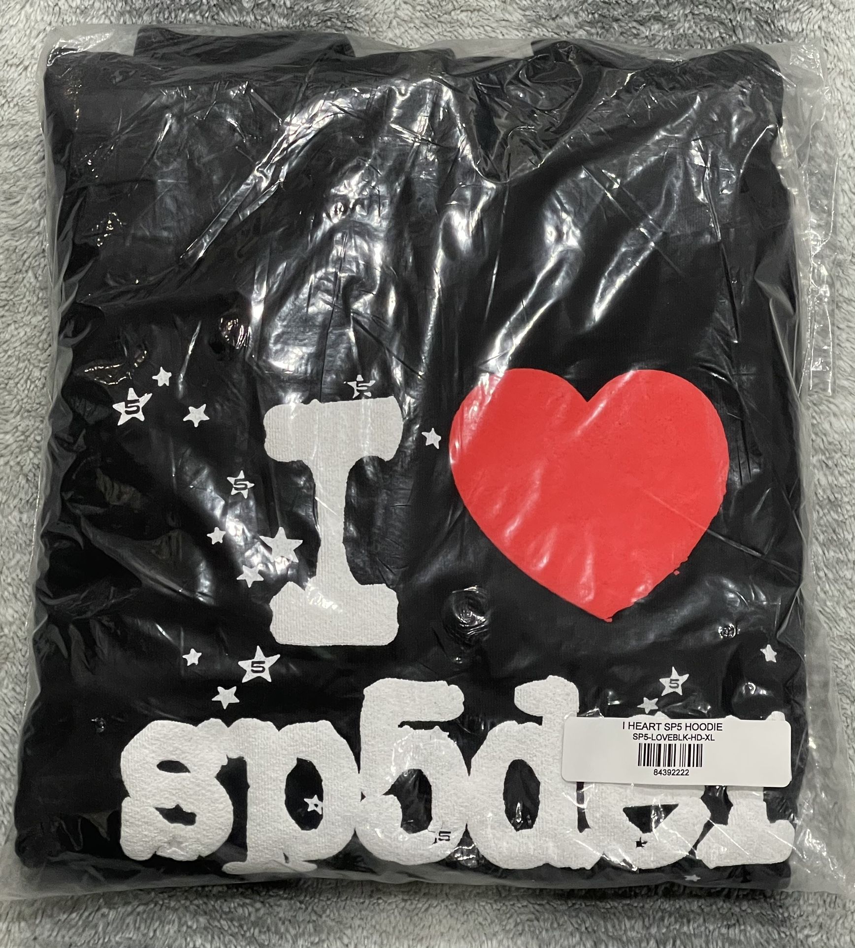 Size XL Sp5der Black I Heart SP5 Souvenir Hoodie SS24
