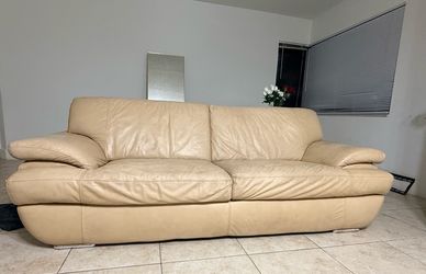 Beige Leather Two-Seat Sofa